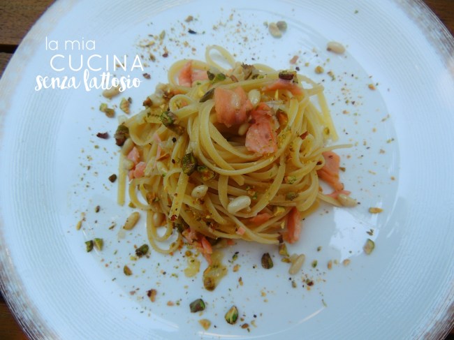 linguine salmone pistacchi senza lattosio
